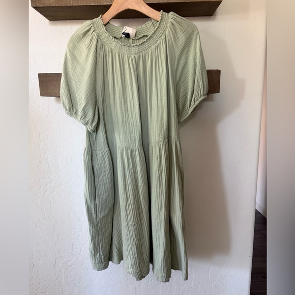 Universal Thread|Sage Green Baby doll Smocked Dress in gauze cotton•Beachy boho - Picture 3 of 15